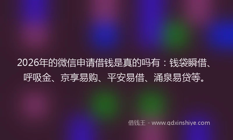 2026年的微信申请借钱是真的吗有：钱袋瞬借、呼吸金、京享易购、平安易借、涌泉易贷等。