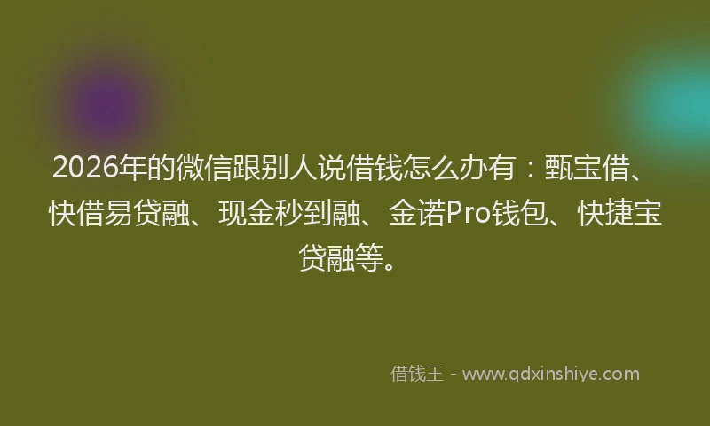 2026年的微信跟别人说借钱怎么办有：甄宝借、快借易贷融、现金秒到融、金诺Pro钱包、快捷宝贷融等。