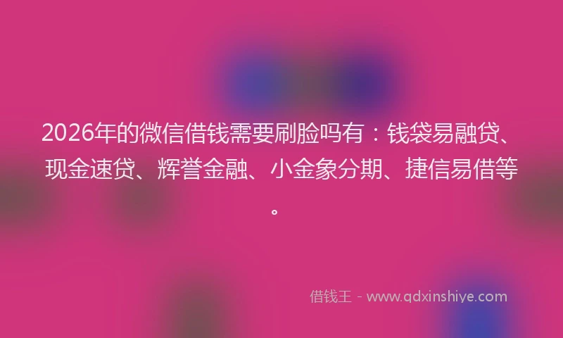 2026年的微信借钱需要刷脸吗有：钱袋易融贷、现金速贷、辉誉金融、小金象分期、捷信易借等。