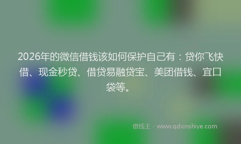 2026年的微信借钱该如何保护自己有：贷你飞快借、现金秒贷、借贷易融贷宝、美团借钱、宜口袋等。