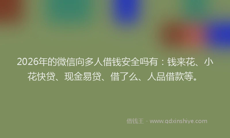 2026年的微信向多人借钱安全吗有：钱来花、小花快贷、现金易贷、借了么、人品借款等。