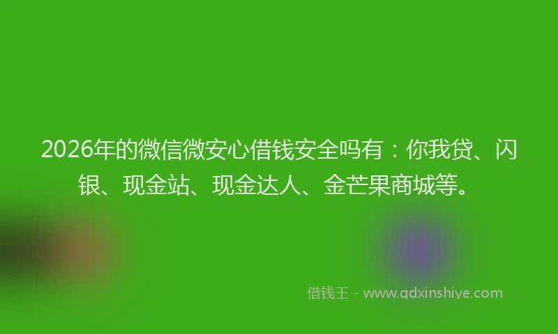 2026年的微信微安心借钱安全吗有：你我贷、闪银、现金站、现金达人、金芒果商城等。