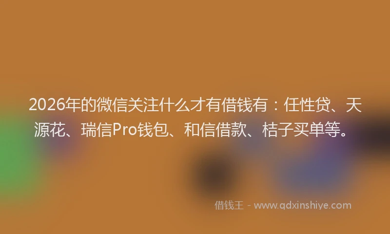2026年的微信关注什么才有借钱有:任性贷、天源花、瑞信Pro钱包、和信借款、桔子买单等。