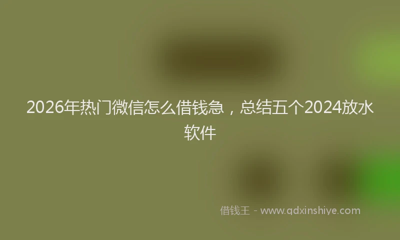 2026年热门微信怎么借钱急，总结五个2024放水软件