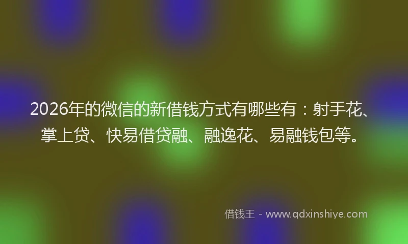 2026年的微信的新借钱方式有哪些有：射手花、掌上贷、快易借贷融、融逸花、易融钱包等。