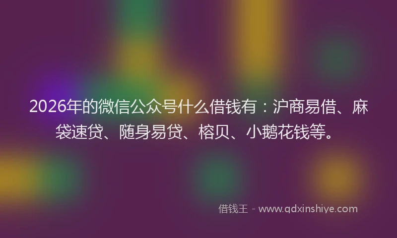 2026年的微信公众号什么借钱有：沪商易借、麻袋速贷、随身易贷、榕贝、小鹅花钱等。