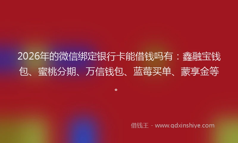 2026年的微信绑定银行卡能借钱吗有：鑫融宝钱包、蜜桃分期、万信钱包、蓝莓买单、蒙享金等。