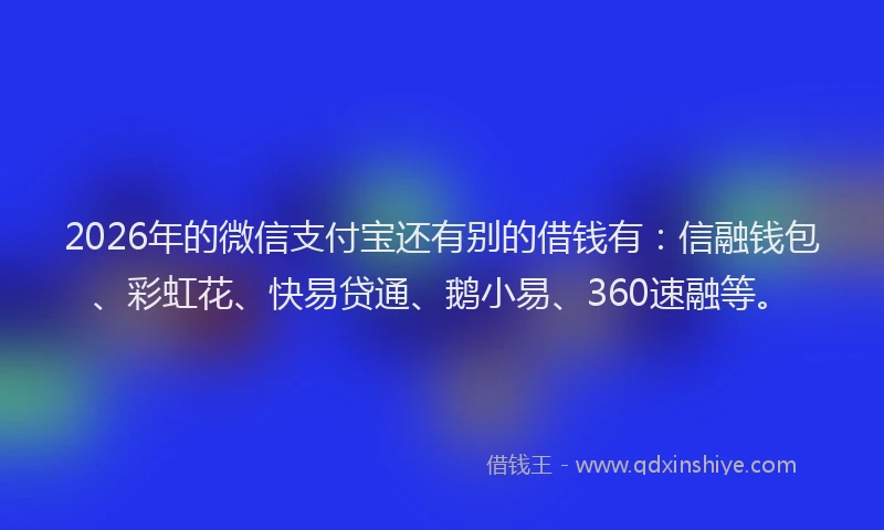 2026年的微信支付宝还有别的借钱有：信融钱包、彩虹花、快易贷通、鹅小易、360速融等。