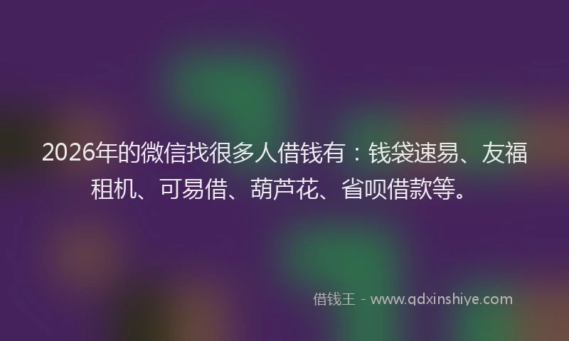 2026年的微信找很多人借钱有：钱袋速易、友福租机、可易借、葫芦花、省呗借款等。
