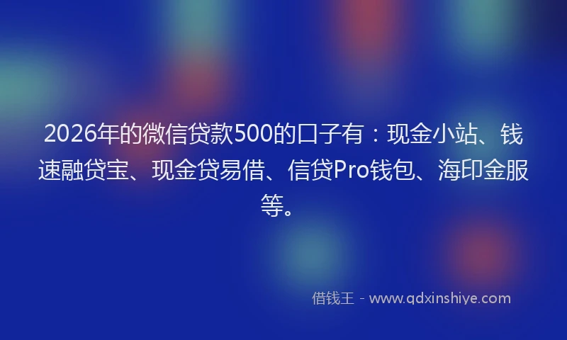 2026年的微信贷款500的口子有：现金小站、钱速融贷宝、现金贷易借、信贷Pro钱包、海印金服等。