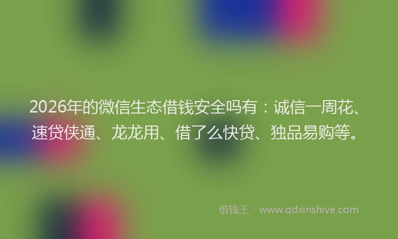 2026年的微信生态借钱安全吗有：诚信一周花、速贷侠通、龙龙用、借了么快贷、独品易购等。