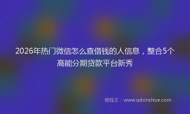 2026年热门微信怎么查借钱的人信息，整合5个高能分期贷款平台新秀