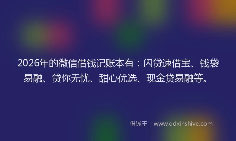 2026年的微信借钱记账本有：闪贷速借宝、钱袋易融、贷你无忧、甜心优选、现金贷易融等。