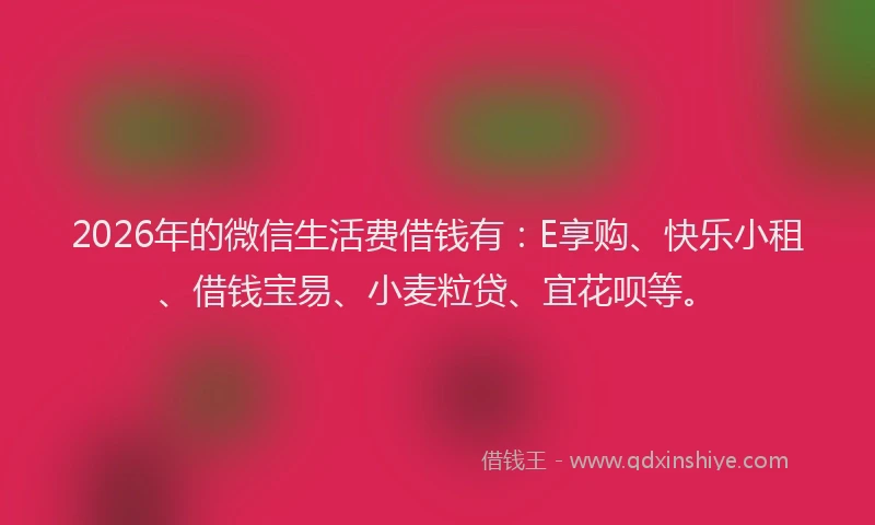 2026年的微信生活费借钱有：E享购、快乐小租、借钱宝易、小麦粒贷、宜花呗等。