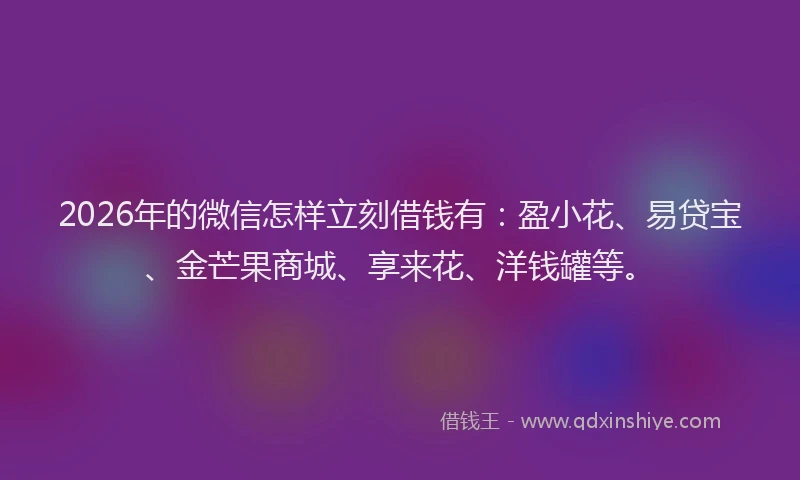 2026年的微信怎样立刻借钱有：盈小花、易贷宝、金芒果商城、享来花、洋钱罐等。