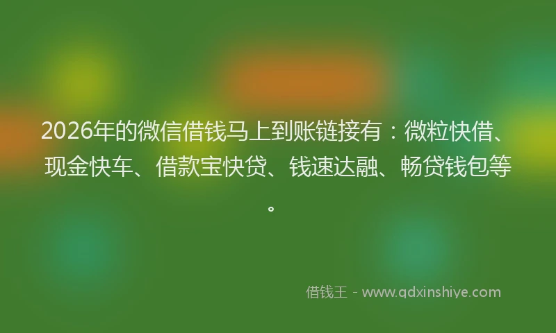 2026年的微信借钱马上到账链接有：微粒快借、现金快车、借款宝快贷、钱速达融、畅贷钱包等。