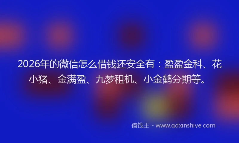 2026年的微信怎么借钱还安全有：盈盈金科、花小猪、金满盈、九梦租机、小金鹤分期等。
