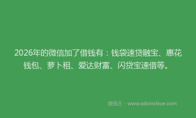 2026年的微信加了借钱有：钱袋速贷融宝、惠花钱包、萝卜租、爱达财富、闪贷宝速借等。