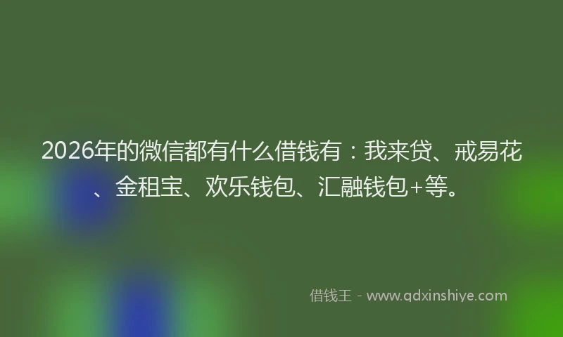 2026年的微信都有什么借钱有:我来贷、戒易花、金租宝、欢乐钱包、汇融钱包+等。
