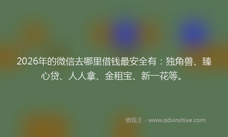2026年的微信去哪里借钱最安全有：独角兽、臻心贷、人人拿、金租宝、新一花等。