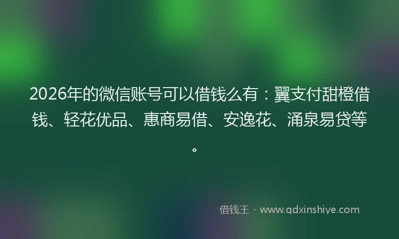 2026年的微信账号可以借钱么有：翼支付甜橙借钱、轻花优品、惠商易借、安逸花、涌泉易贷等。