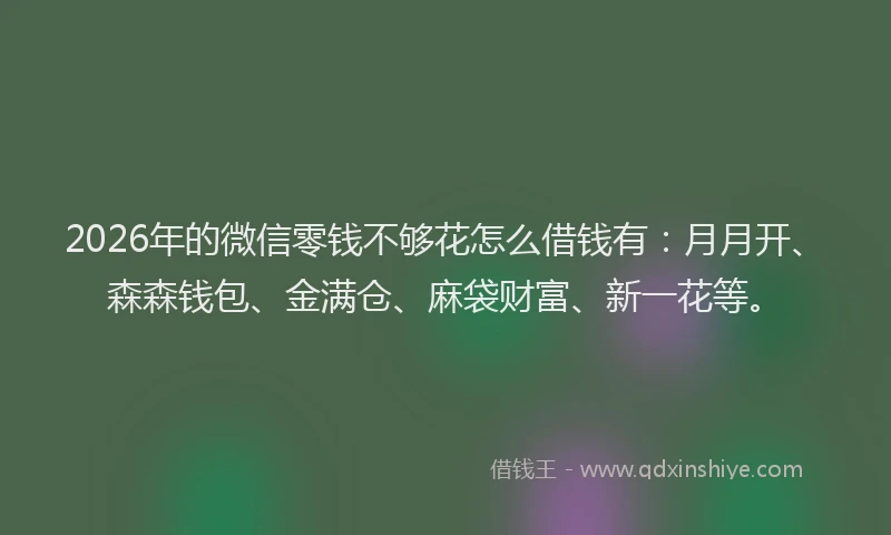 2026年的微信零钱不够花怎么借钱有：月月开、森森钱包、金满仓、麻袋财富、新一花等。