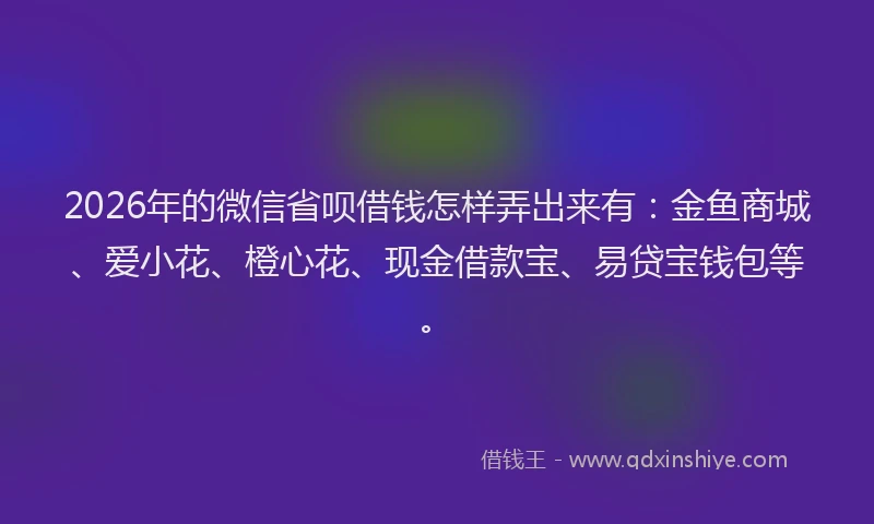2026年的微信省呗借钱怎样弄出来有：金鱼商城、爱小花、橙心花、现金借款宝、易贷宝钱包等。