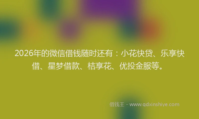 2026年的微信借钱随时还有：小花快贷、乐享快借、星梦借款、桔享花、优投金服等。