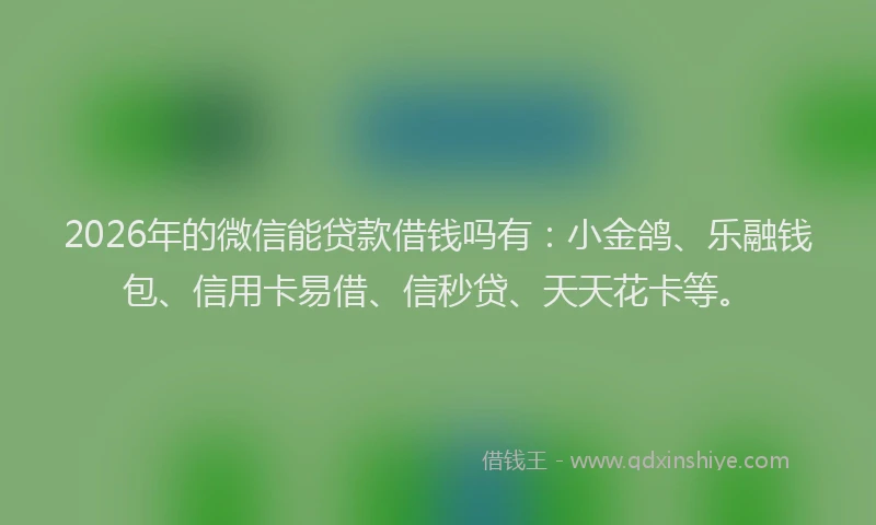 2026年的微信能贷款借钱吗有：小金鸽、乐融钱包、信用卡易借、信秒贷、天天花卡等。