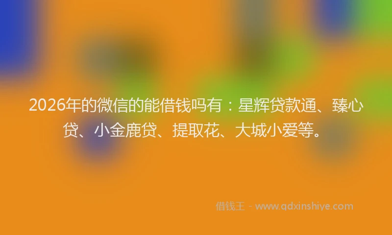 2026年的微信的能借钱吗有：星辉贷款通、臻心贷、小金鹿贷、提取花、大城小爱等。