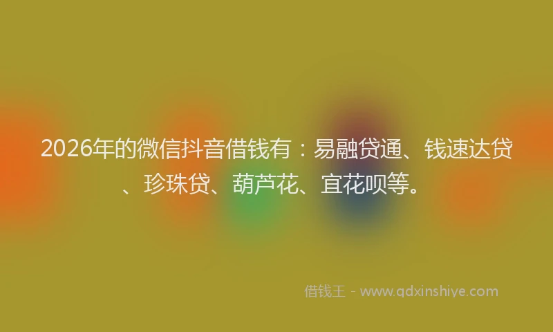 2026年的微信抖音借钱有：易融贷通、钱速达贷、珍珠贷、葫芦花、宜花呗等。