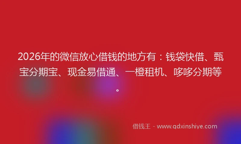 2026年的微信放心借钱的地方有:钱袋快借、甄宝分期宝、现金易借通、一橙租机、哆哆分期等。