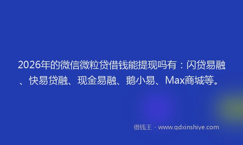 2026年的微信微粒贷借钱能提现吗有：闪贷易融、快易贷融、现金易融、鹅小易、Max商城等。