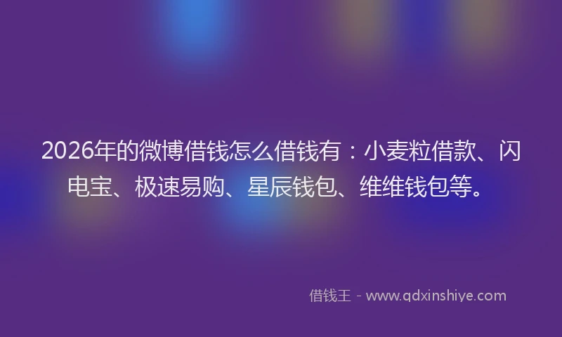 2026年的微博借钱怎么借钱有：小麦粒借款、闪电宝、极速易购、星辰钱包、维维钱包等。