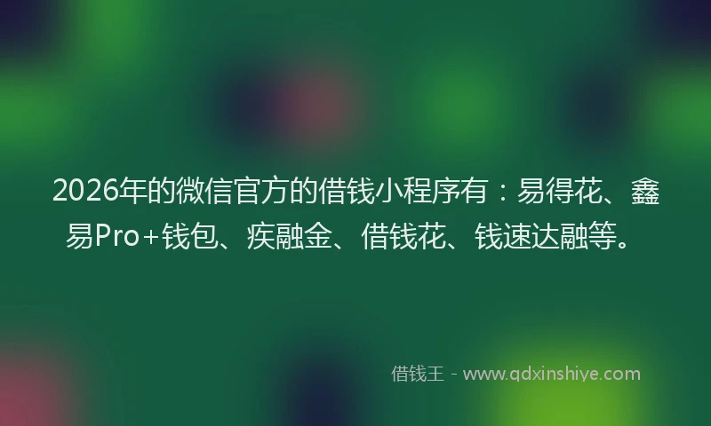 2026年的微信官方的借钱小程序有：易得花、鑫易Pro+钱包、疾融金、借钱花、钱速达融等。