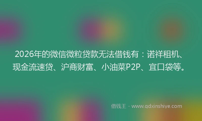 2026年的微信微粒贷款无法借钱有：诺祥租机、现金流速贷、沪商财富、小油菜P2P、宜口袋等。
