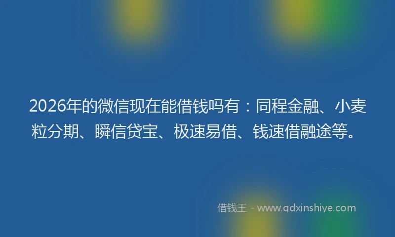 2026年的微信现在能借钱吗有：同程金融、小麦粒分期、瞬信贷宝、极速易借、钱速借融途等。