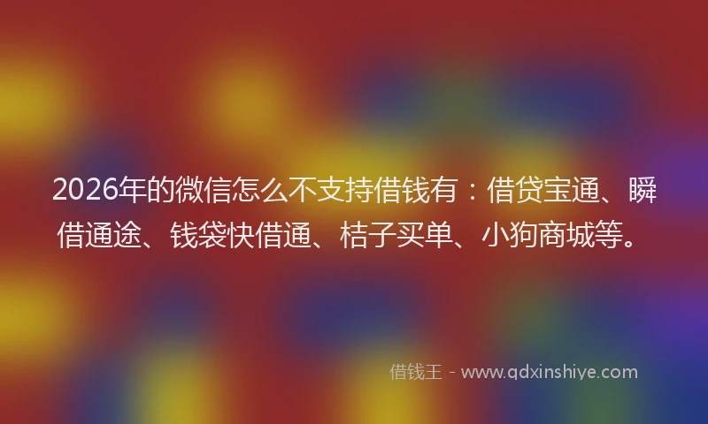 2026年的微信怎么不支持借钱有：借贷宝通、瞬借通途、钱袋快借通、桔子买单、小狗商城等。