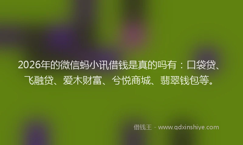 2026年的微信蚂小讯借钱是真的吗有：口袋贷、飞融贷、爱木财富、兮悦商城、翡翠钱包等。