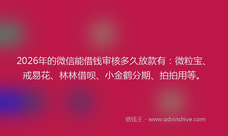 2026年的微信能借钱审核多久放款有：微粒宝、戒易花、林林借呗、小金鹤分期、拍拍用等。