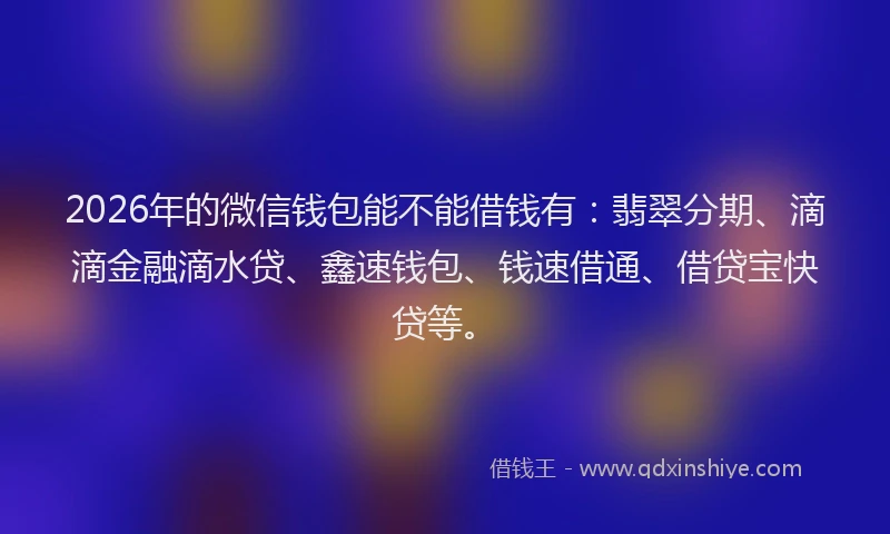 2026年的微信钱包能不能借钱有：翡翠分期、滴滴金融滴水贷、鑫速钱包、钱速借通、借贷宝快贷等。