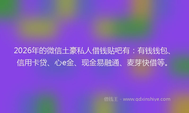 2026年的微信土豪私人借钱贴吧有：有钱钱包、信用卡贷、心e金、现金易融通、麦芽快借等。