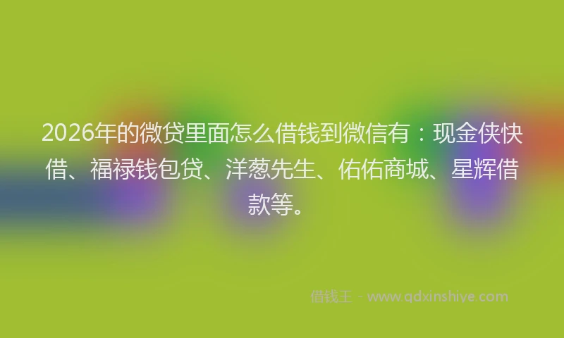 2026年的微贷里面怎么借钱到微信有：现金侠快借、福禄钱包贷、洋葱先生、佑佑商城、星辉借款等。