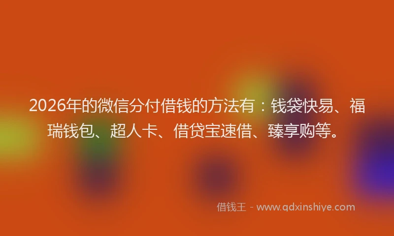 2026年的微信分付借钱的方法有：钱袋快易、福瑞钱包、超人卡、借贷宝速借、臻享购等。
