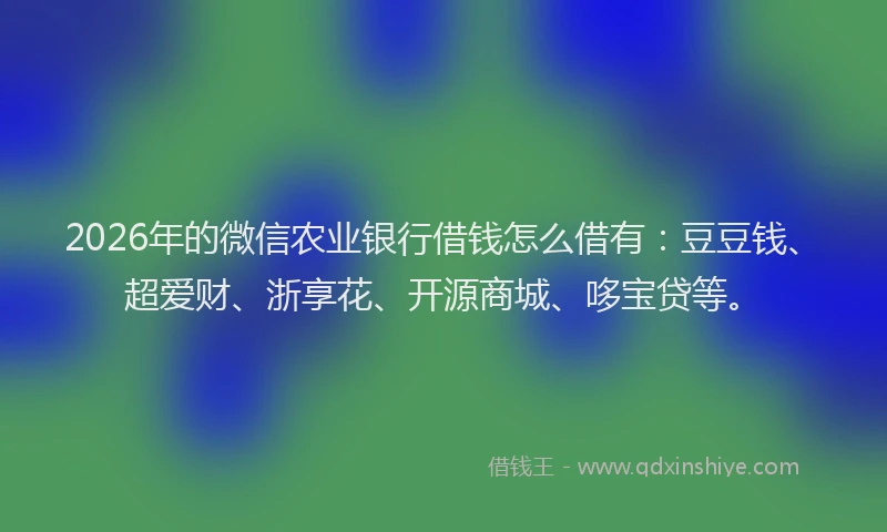 2026年的微信农业银行借钱怎么借有：豆豆钱、超爱财、浙享花、开源商城、哆宝贷等。