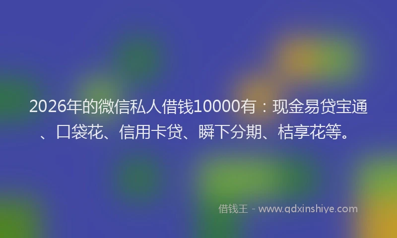 2026年的微信私人借钱10000有：现金易贷宝通、口袋花、信用卡贷、瞬下分期、桔享花等。