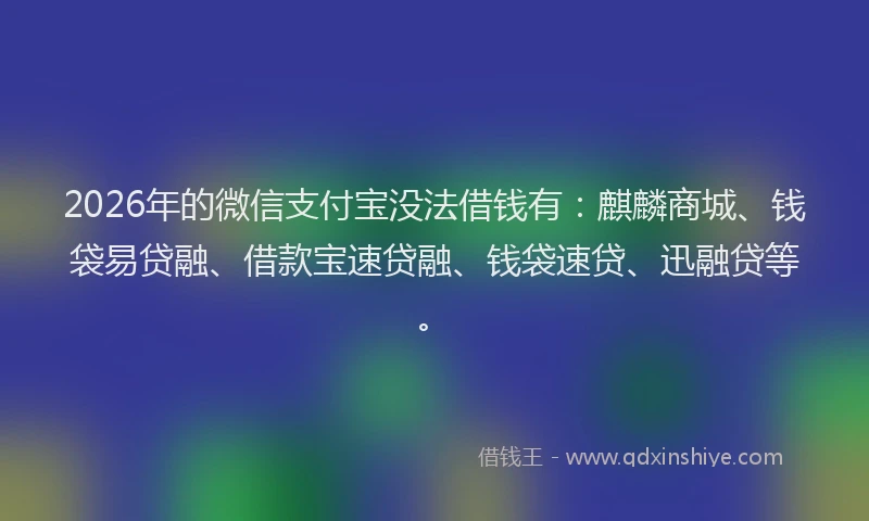 2026年的微信支付宝没法借钱有：麒麟商城、钱袋易贷融、借款宝速贷融、钱袋速贷、迅融贷等。