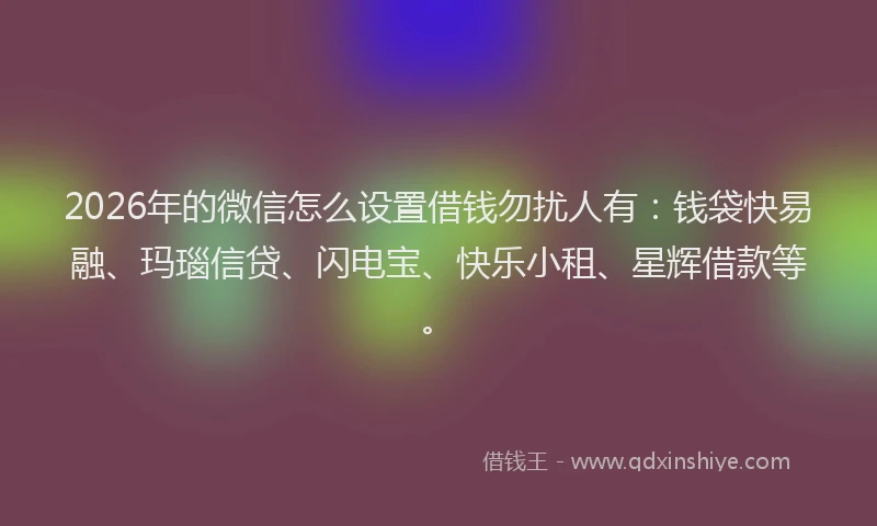 2026年的微信怎么设置借钱勿扰人有：钱袋快易融、玛瑙信贷、闪电宝、快乐小租、星辉借款等。