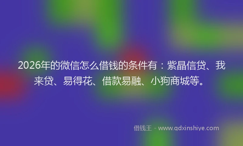 2026年的微信怎么借钱的条件有:紫晶信贷、我来贷、易得花、借款易融、小狗商城等。