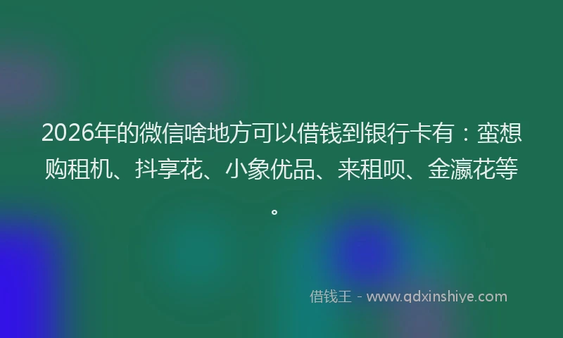 2026年的微信啥地方可以借钱到银行卡有：蛮想购租机、抖享花、小象优品、来租呗、金瀛花等。